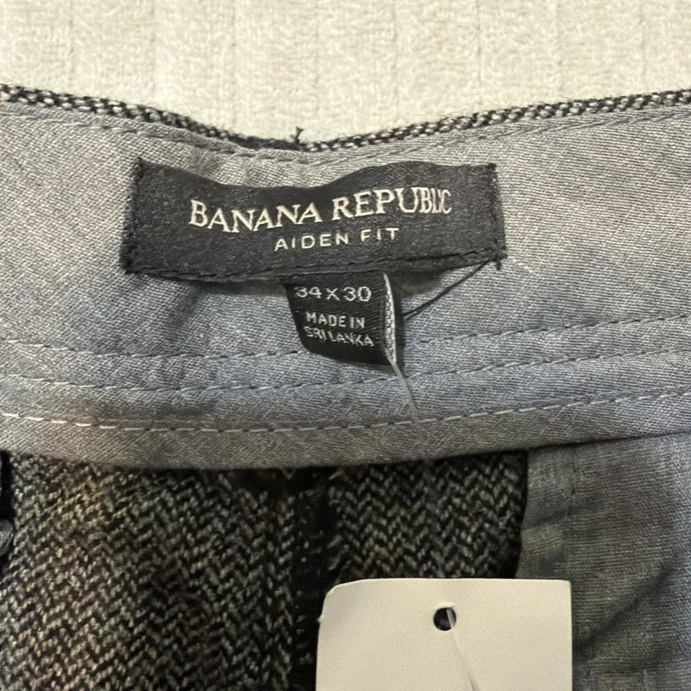 Banana Republic Pants Men 34x30 Gray Herringbone Aiden Fit Wool Blend Joggers
